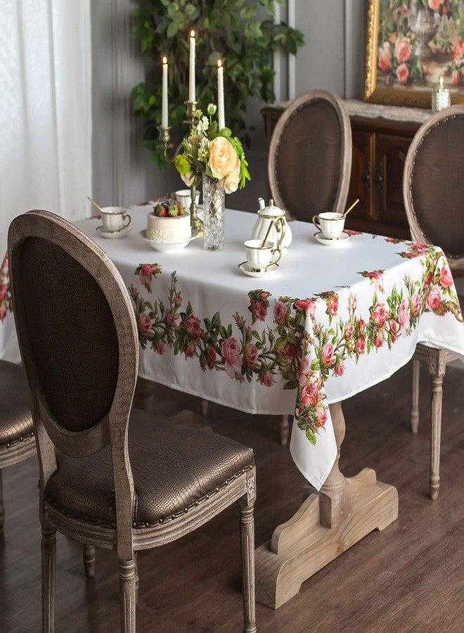 ARTABLE Rectangle Summer Tablecloth Farmhouse Tablecloths Printed Flower with Vintage Floral Patterns Table Cloth for Elegant Holiday Long Dinning Kitchen (Rose, 60 x 120 Inch) - Image 2